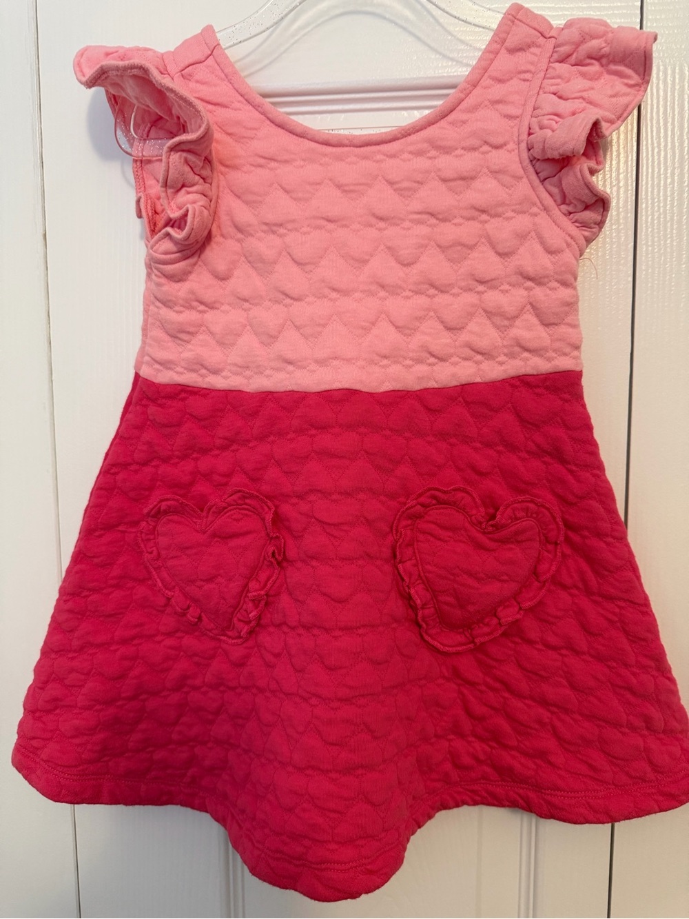 Janie and Jack Pink Two-Tone Heart Quilted Flutter Sleeve Dress
